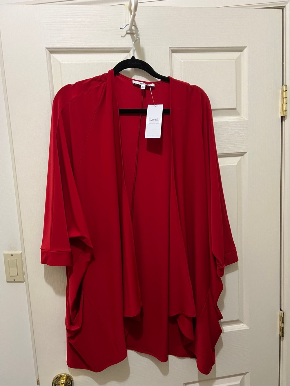 Sympli Red Draped Open-Front Jacket (sz 16)